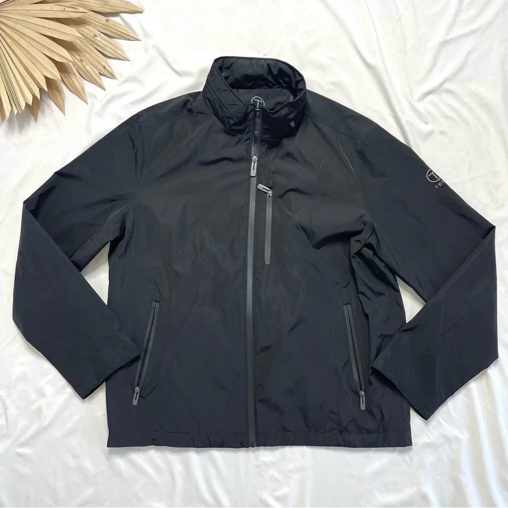 Tumi Tech by Tumi Black Full Zip Hood Windbreaker Rain Travel Jacket Size Large